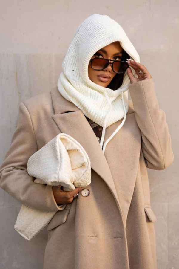 Balaklawa alpaka i wełna kapturek Mabel ecru