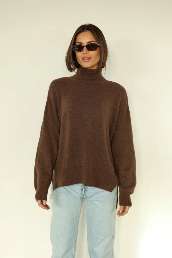 Półgolf z rozcięciem 30% baby alpaka czekoladowy