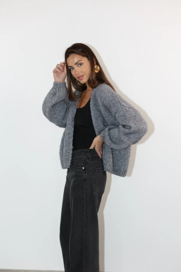 Kardigan Ava z moherem i wełną grafitowy