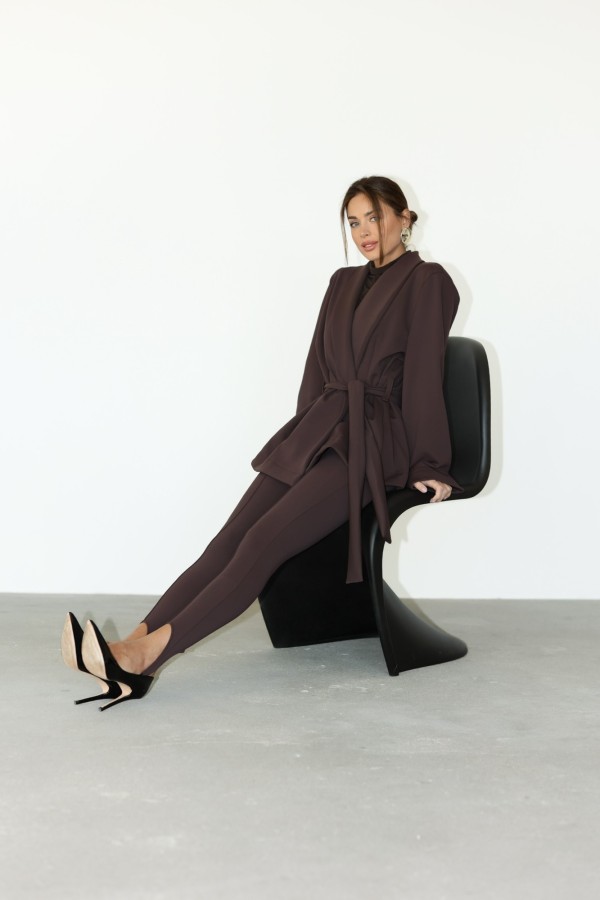 Legginsy narciarki Simona ocieplane z przeszyciem czekoladowe