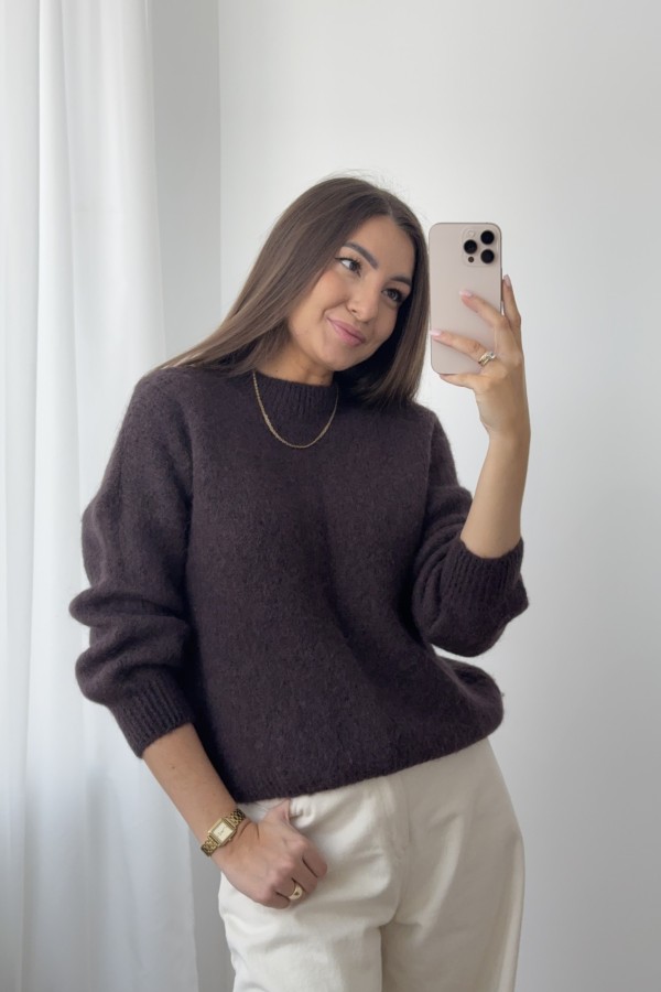 Sweter 40% alpaka super fine gorzka czekolada