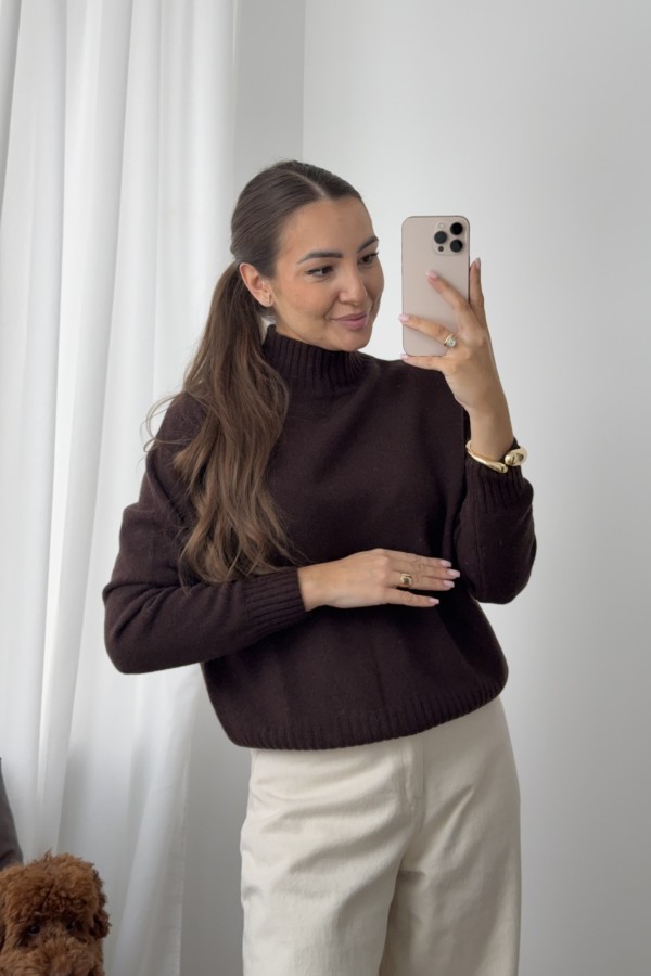 Półgolf 100% wełna dziewicza Eria czekoladowy