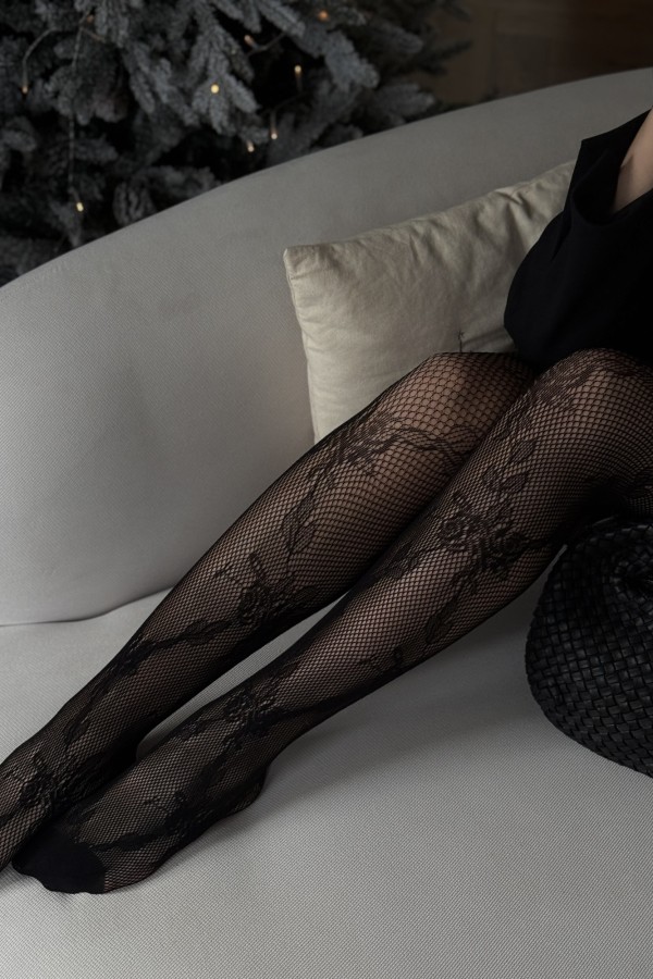 Czarne rajstopy koronkowe