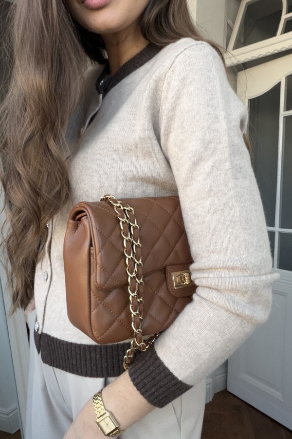 Torebka Chanelka ze skóry naturalnej brązowa