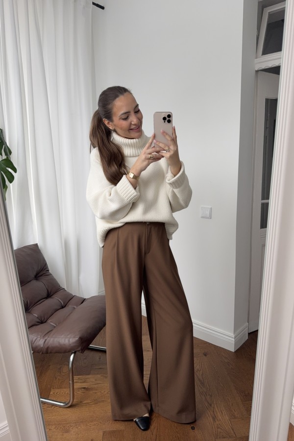 Spodnie Evel z prostą nogawką camel