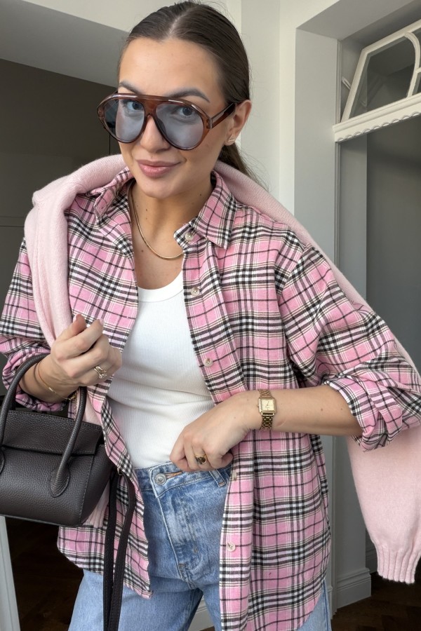 Koszula w kratę Adela 100% bawełna barbie róż