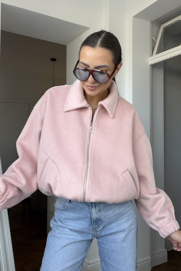 Kurtka bomberka Luna 15% wełny pudrowy różowy