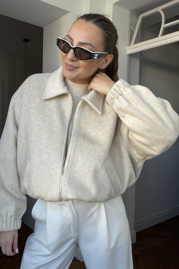 Kurtka bomberka Luna 15% wełny jasnobeżowa