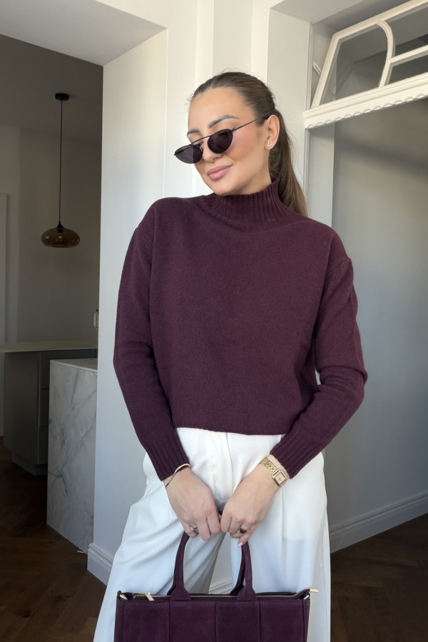 Półgolf 100% wełna dziewicza Eria bordowy