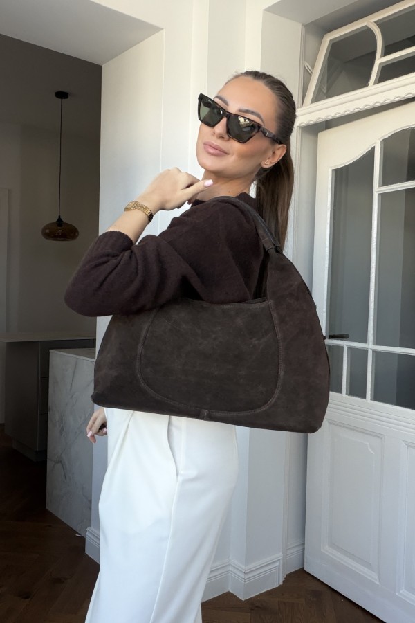 Zamszowa torebka z naturalnej skóry Midi Arlette czekoladowa