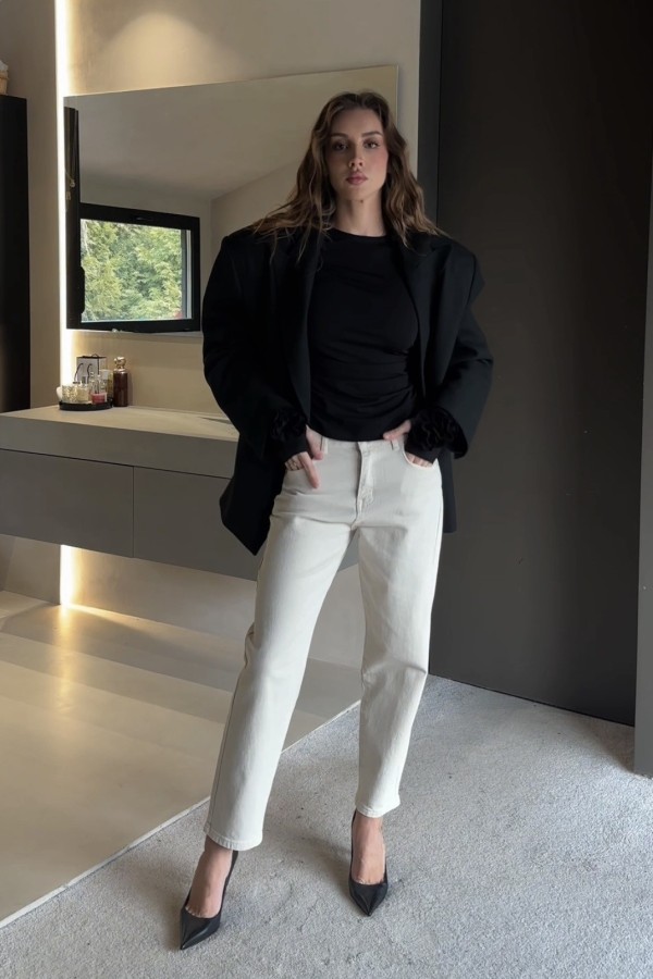 Jeansy Su regular high waist jasnobeżowe