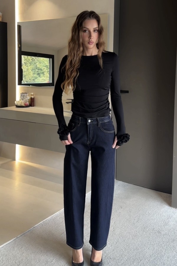 Jeansy mom fit Victoria granatowe