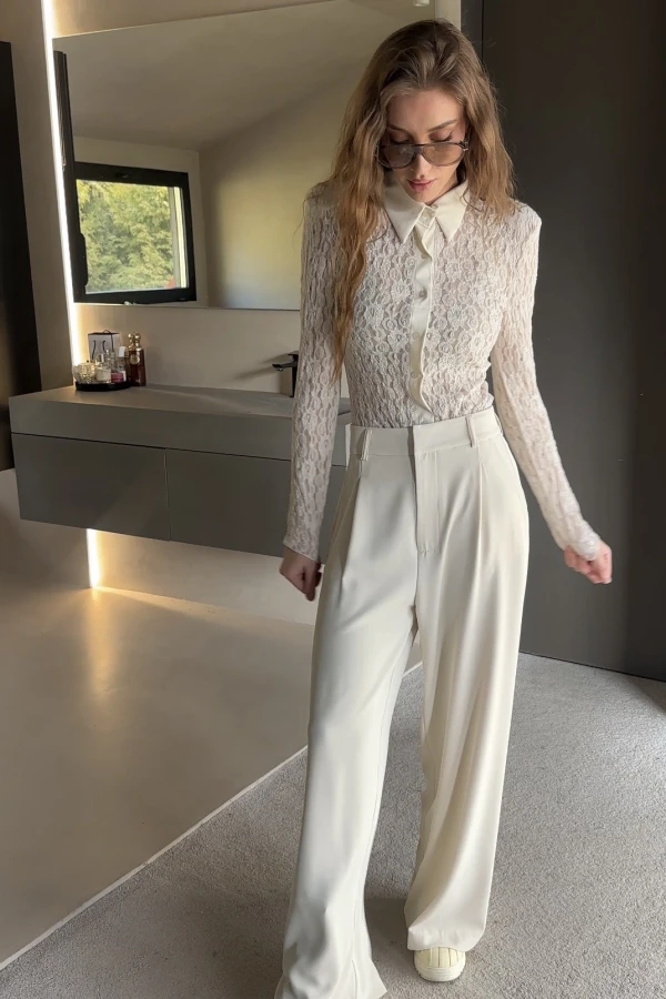 Body koszula koronkowa kremowa