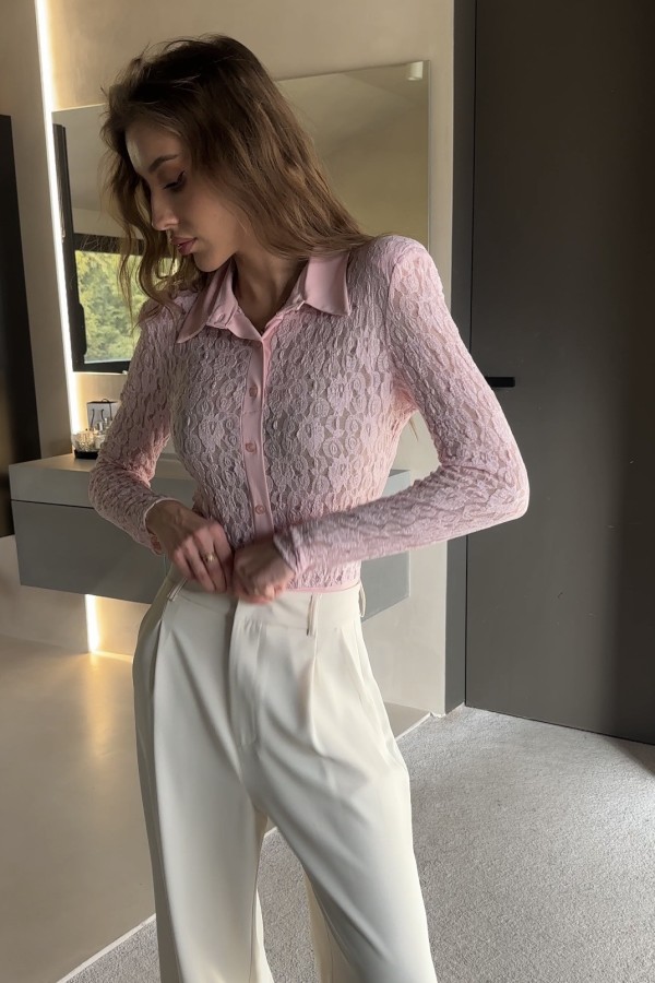 Body damskie koszula koronkowa baby pink