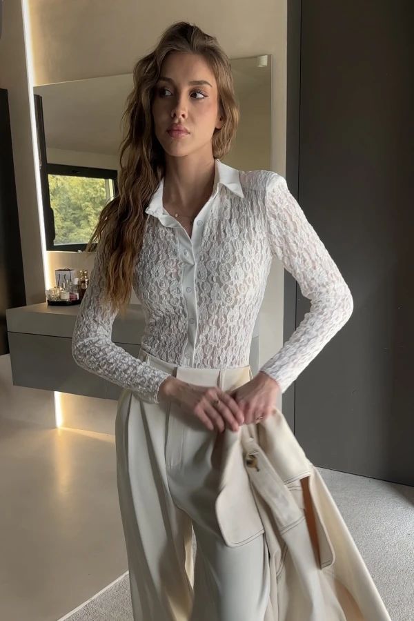 Body koszula koronkowa biała