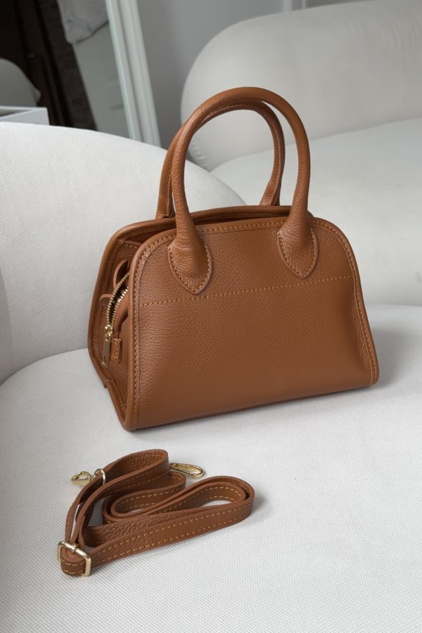 Skórzana damska torebka ROW mini brązowa