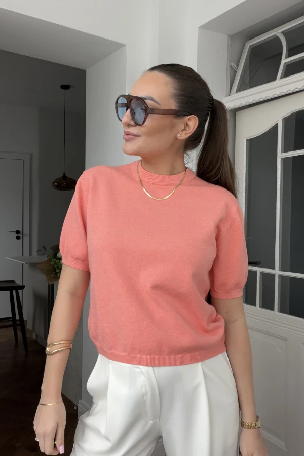 Sweterek dzianinowy z krótkim rękawem Dallas brzoskwiniowy