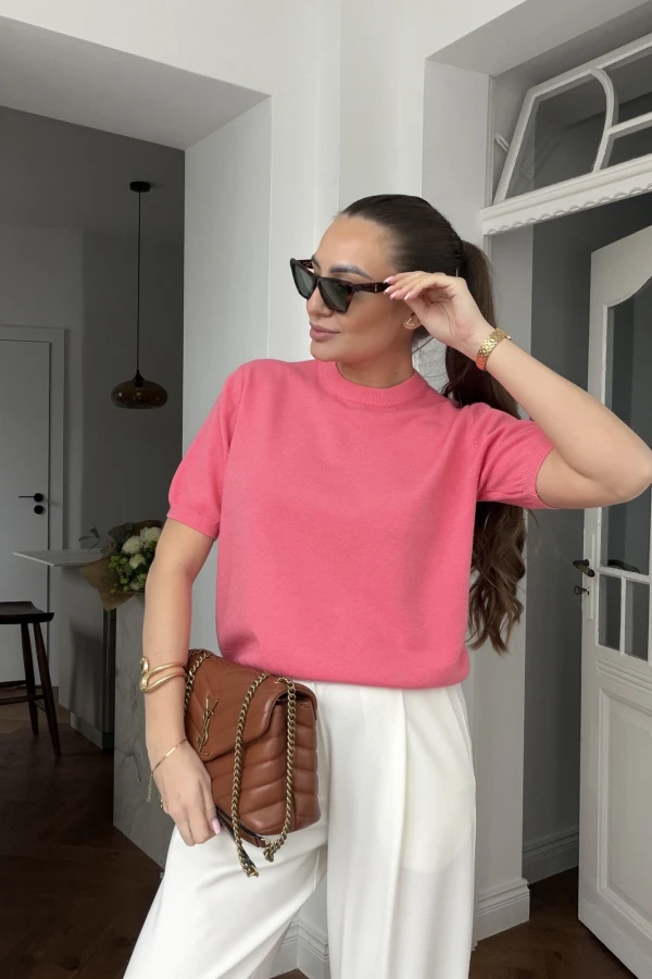 Sweterek dzianinowy z krótkim rękawem Dallas malinowy