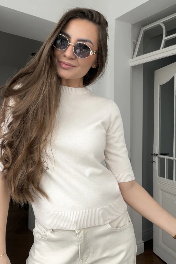 Sweterek dzianinowy z krótkim rękawem Danielle jasnobeżowy