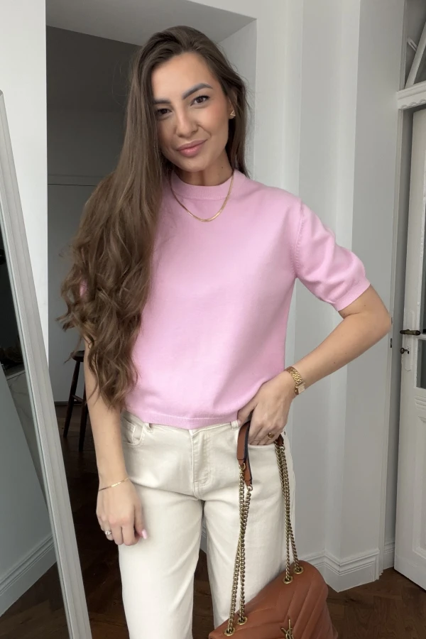 Sweterek dzianinowy z krótkim rękawem Dallas różowy