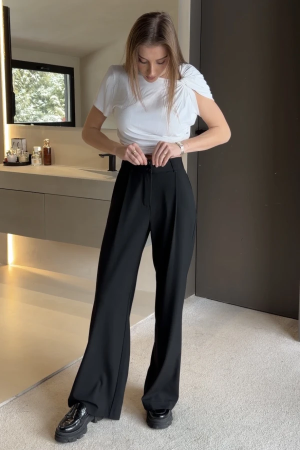 Spodnie Evel z prostą nogawką czarne