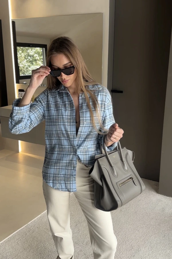 Koszula w kratę Adela 100% bawełna niebieska