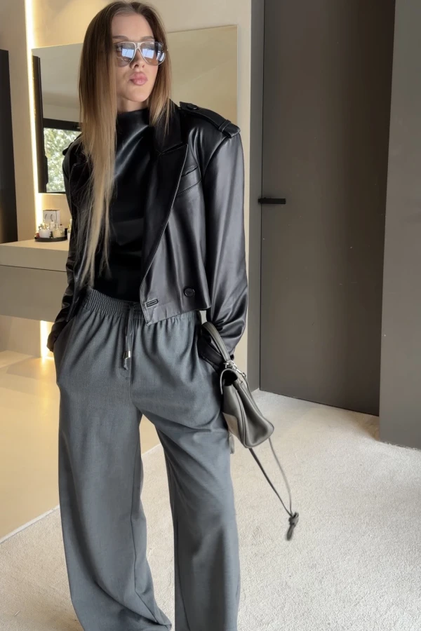 Spodnie wiskozowe Loris grafitowe