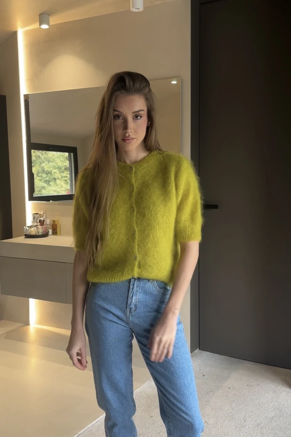 Kardigan na krótki rękaw 81% kid moher Elodie moss green