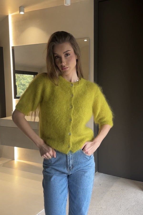 Kardigan damski na krótki rękaw 81% kid moher Elodie moss green