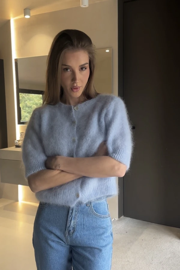 Kardigan na krótki rękaw 81% kid moher Elodie baby blue