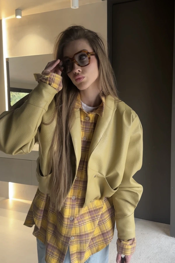 Skórzana bomberka Sere przygaszona limonka