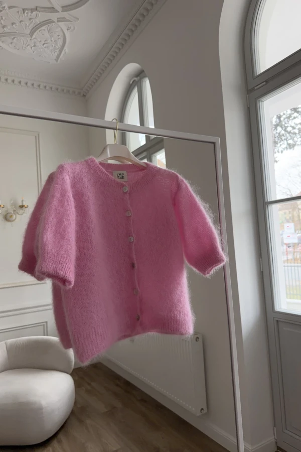 Kardigan na krótki rękaw 81% kid moher Elodie cukierkowy róż