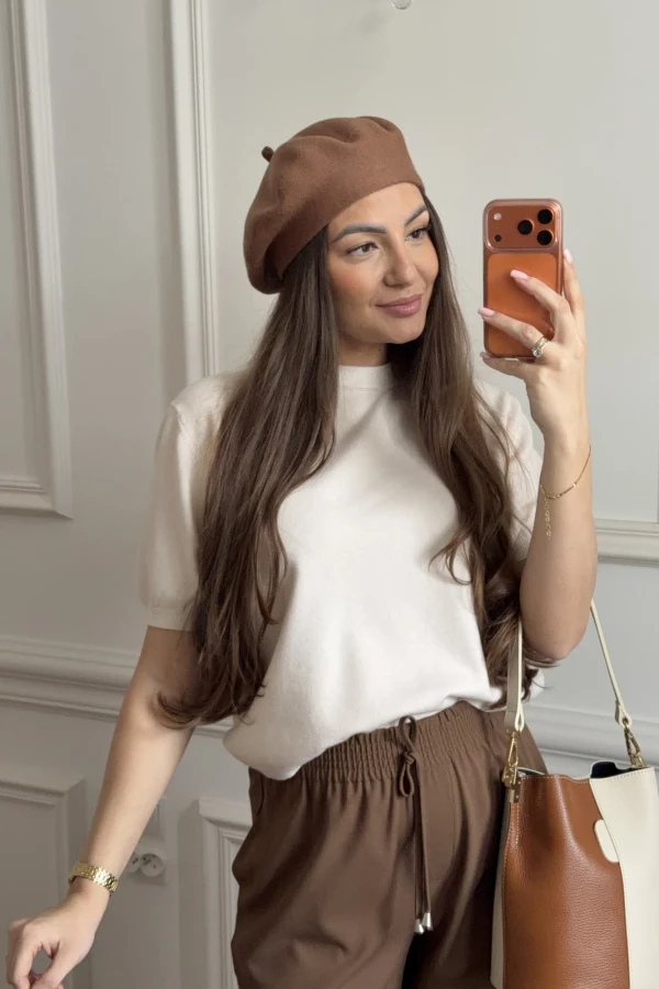 Sweterek dzianinowy z krótkim rękawem Dallas kremowy