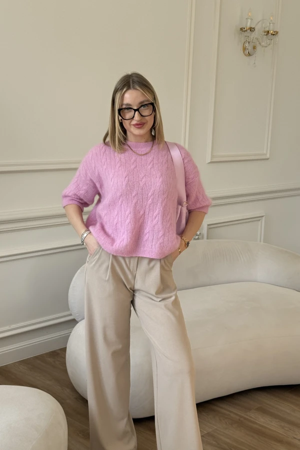 Sweterek 62% super kid moher Beatrice cukierkowy różowy