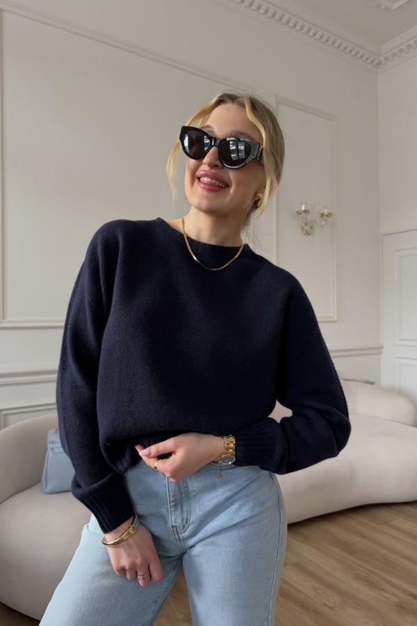 Sweterek damski Mindy 100% wełna dziewicza granatowy