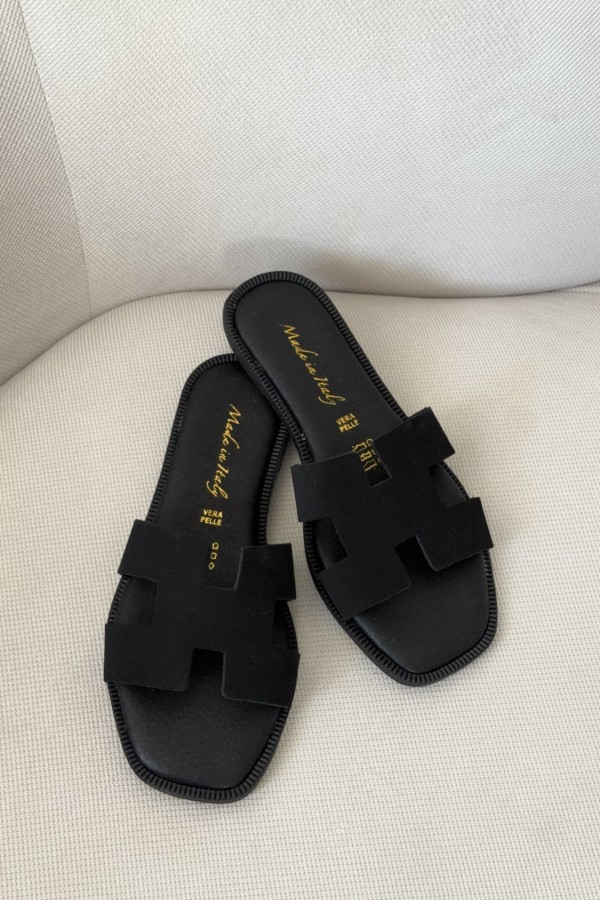 Klapki damskie Herman ze skóry zamszowej czarne