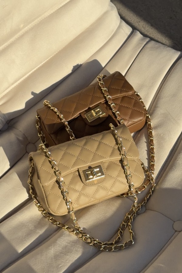 Torebka damska Chanelka mini ze skóry naturalnej beżowa