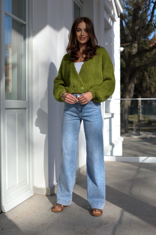 Krótki damski kardigan Lisa z moherem i wełną moss green