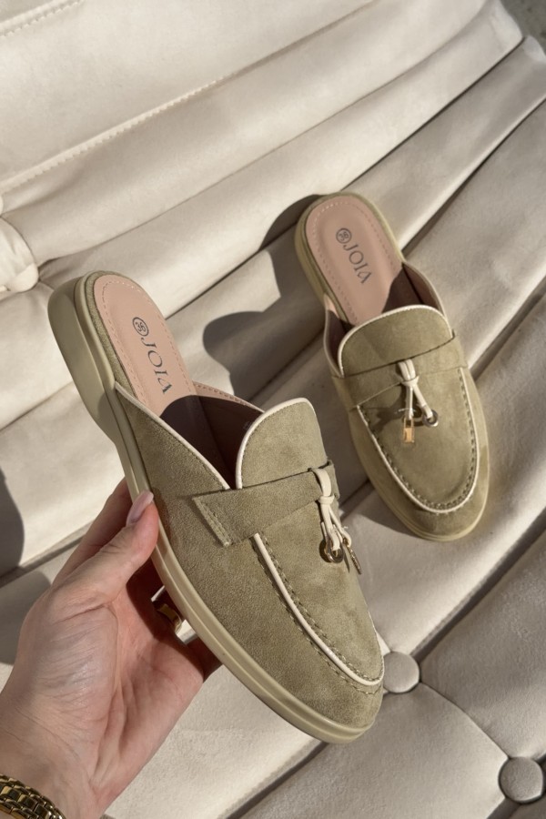 Klapki damskie zamszowe Melia oliwkowe