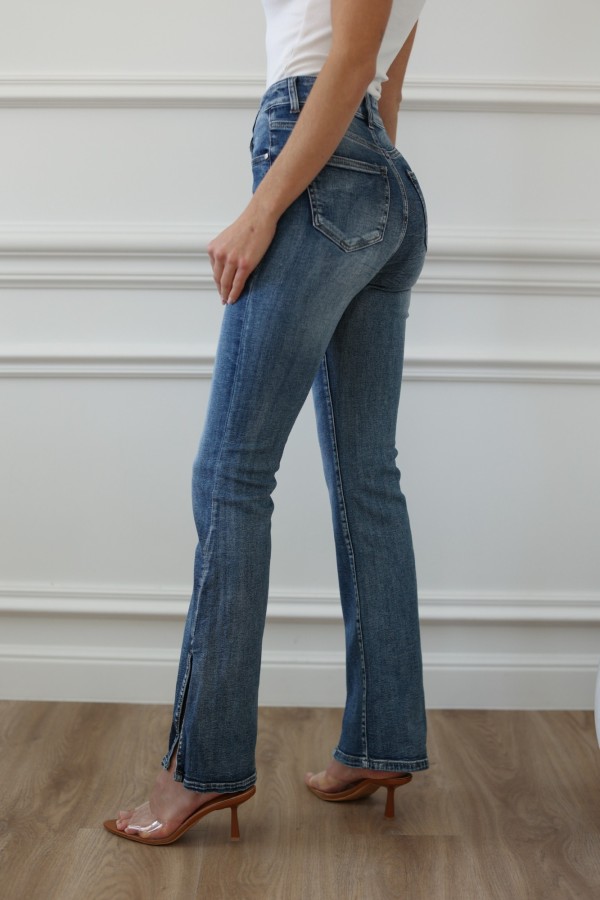 Jeansy damskie z rozcięta nogawka Cerise ciemnoniebieskie