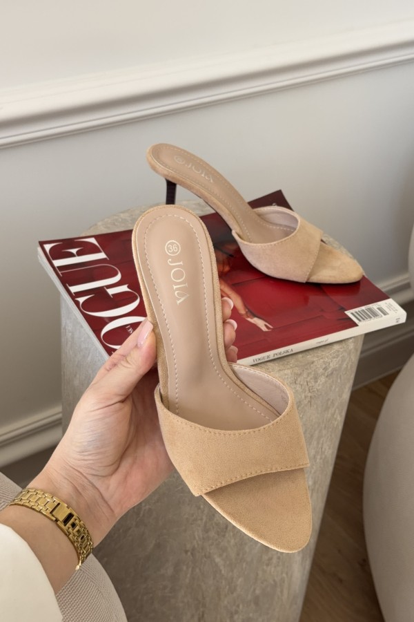 Klapki damskie na szpilce zamszowe Kylie beżowe