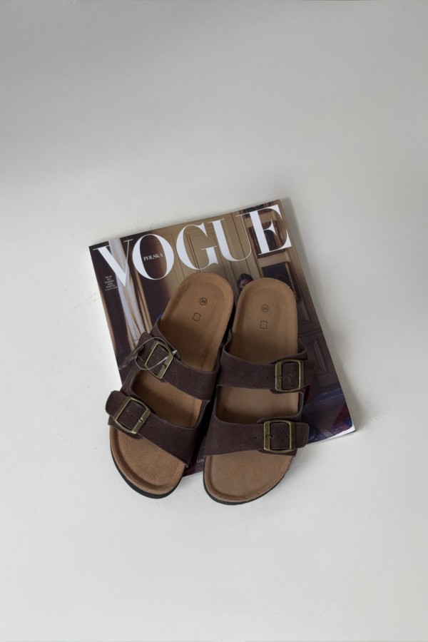 Klapki damskie zamszowe skórzane Briley czekoladowe